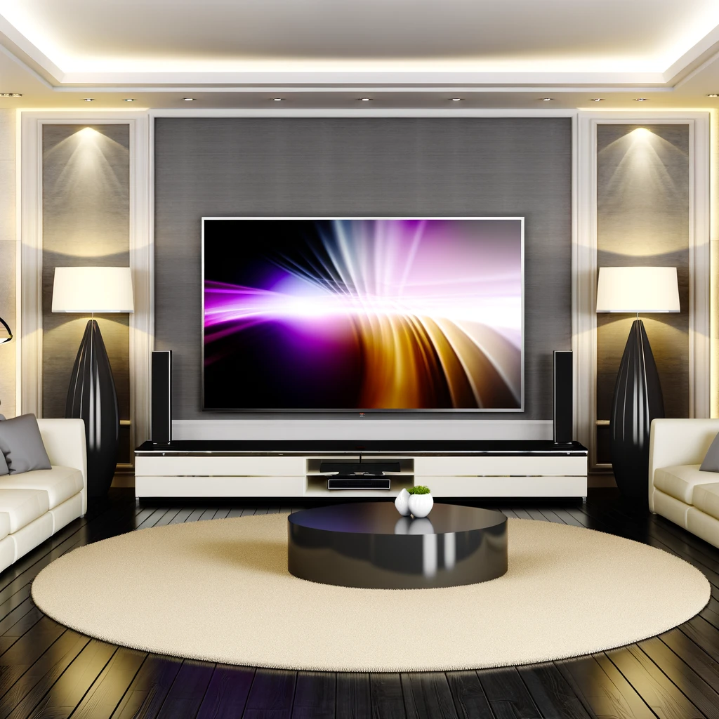 we fix your tv for luxurious living room symbolizing the perfect outcome after a professional TV repair.  