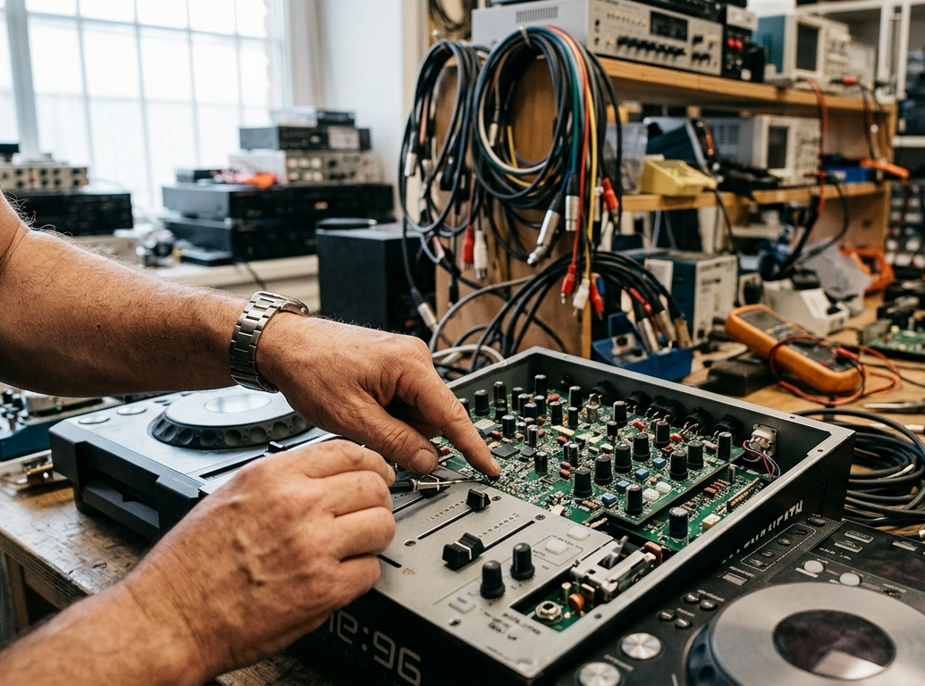 DJ mixer and controller being repaired by a technician at Brocky's Electronics Maroochydore Sunshine Coast