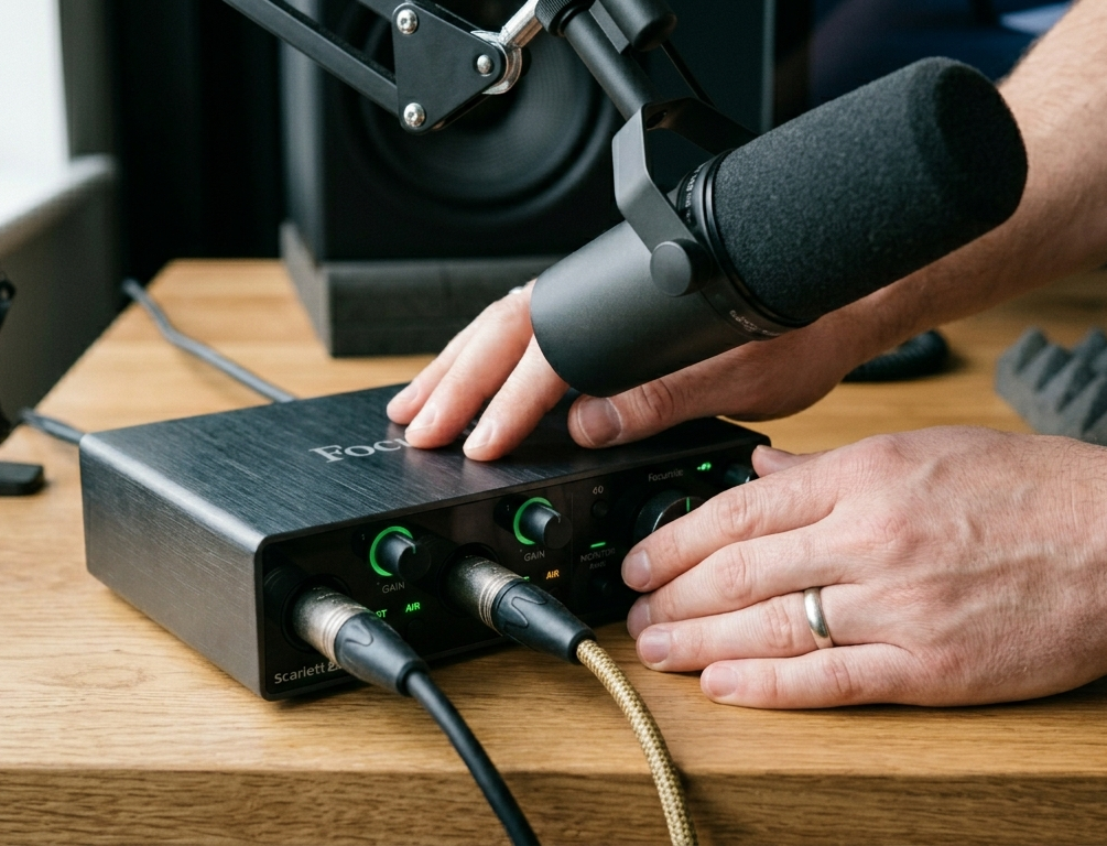 Recording equipment being cleaned with microfibre cloth Sunshine Coast studio