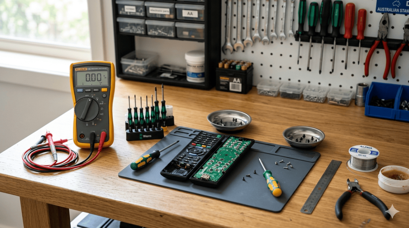 DIY electronics repair tools on home workbench Sunshine Coast