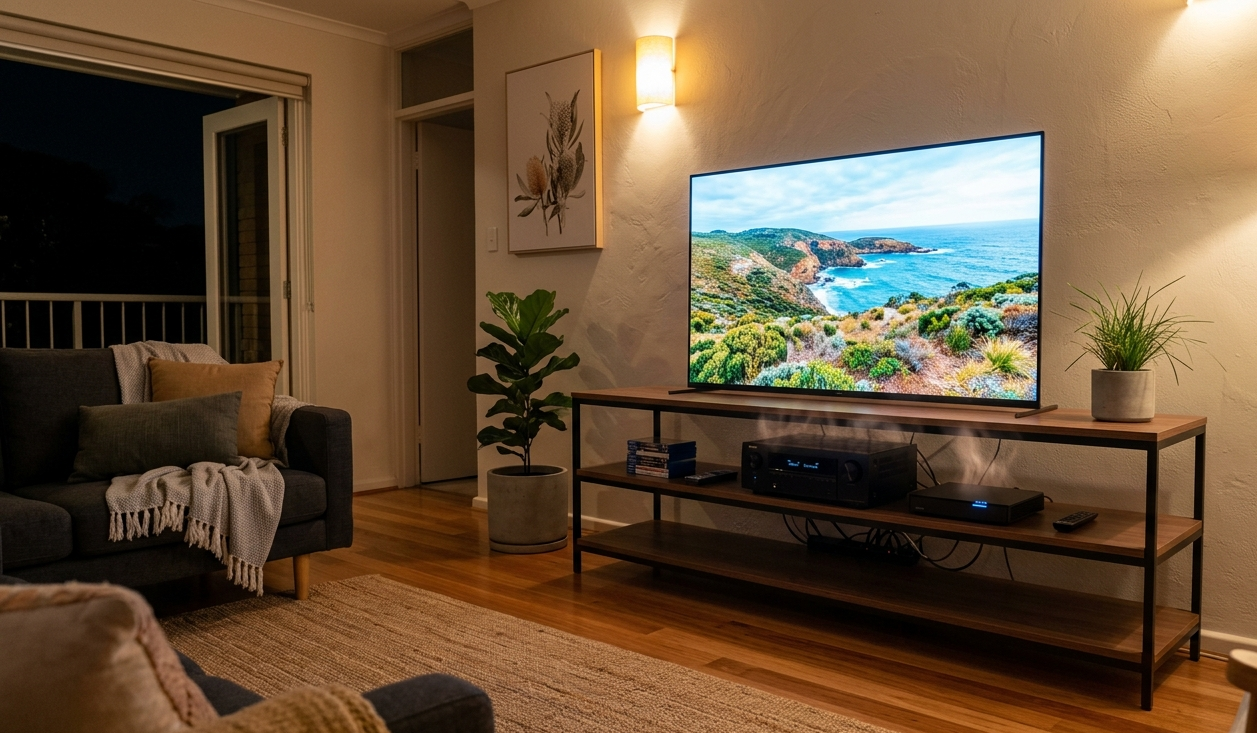 Home electronics overheating on open shelf Sunshine Coast living room