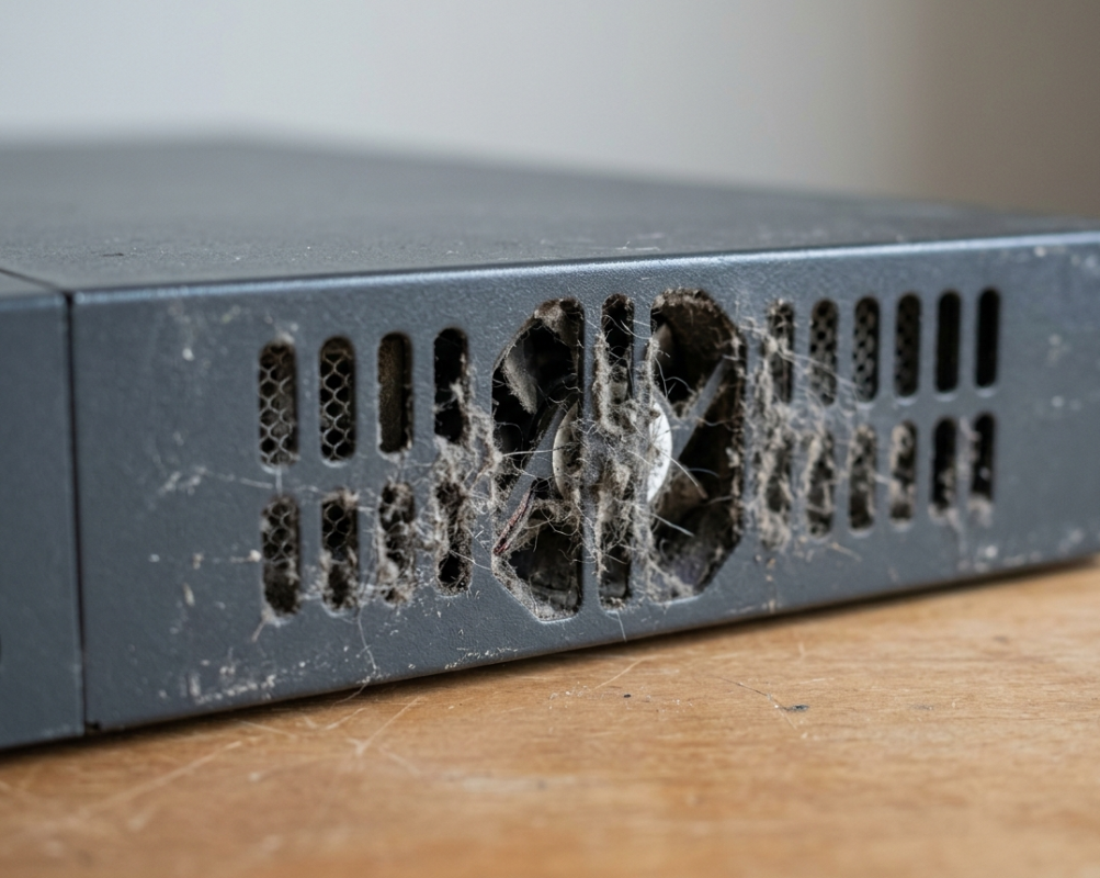 Home electronics overheating on open shelf Sunshine Coast living room