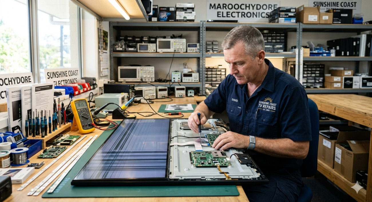 Samsung TV repair Sunshine Coast technician fixing LED screen