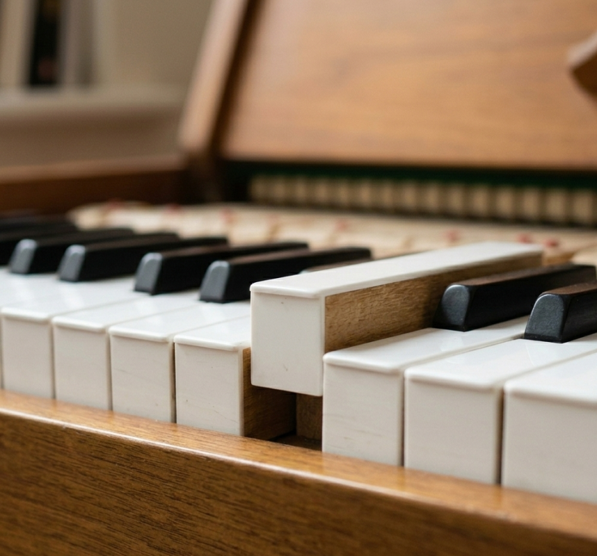 Close-up of piano keys during Piano tuning Sunshine Coast service.