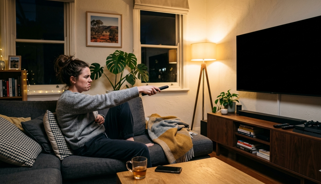 Smart TV stops working and freezes on screen in Australian home.