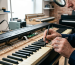 Digital piano keys not working being repaired by technician