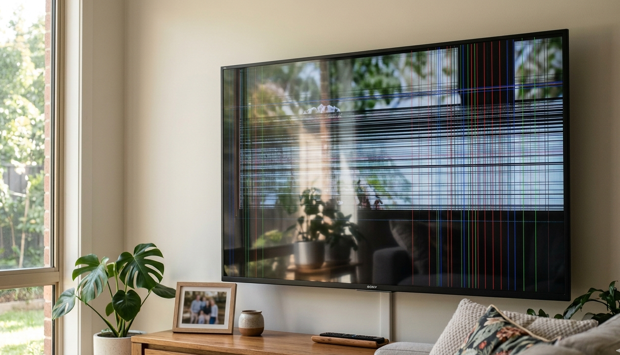 Lines on a TV screen in an Australian living room